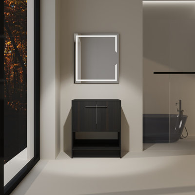 Meuble-lavabo en chêne noir 30 po, autoportant avec 2 portes, aspect contreplaqué