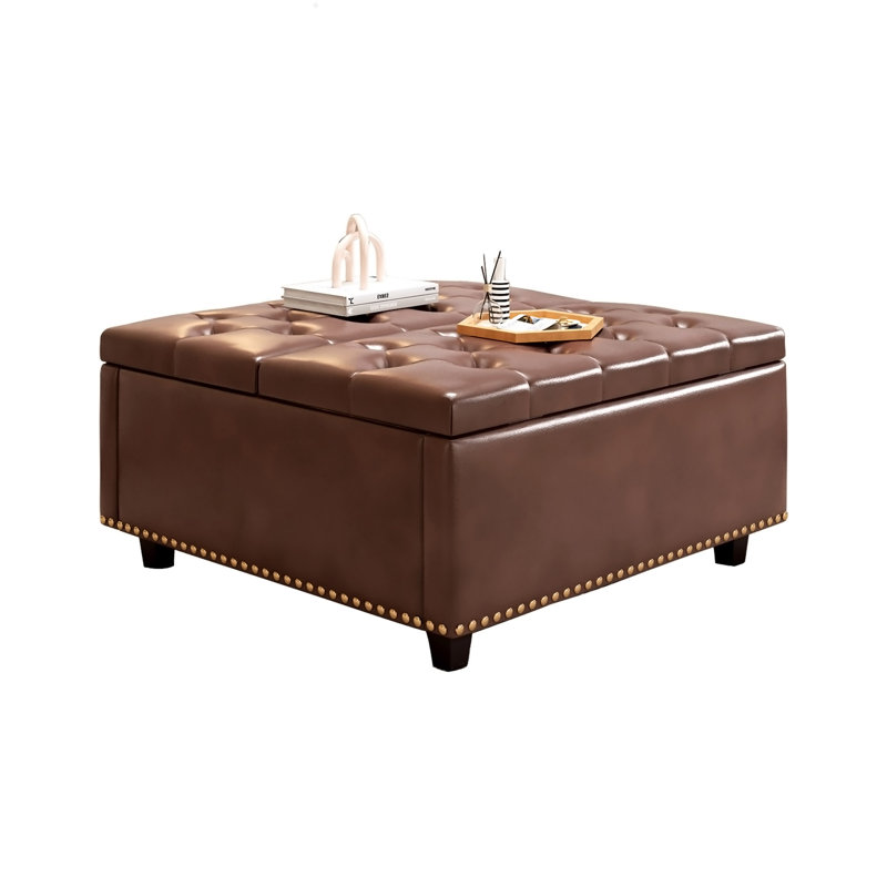 Bulhary Faux Leather Ottoman, Brown
