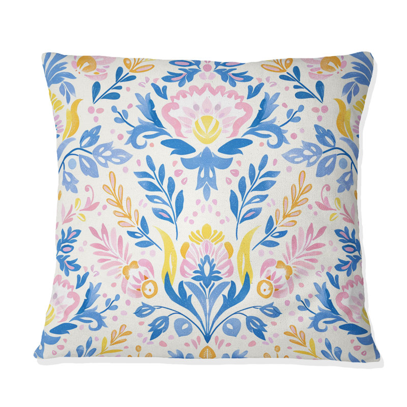Motif de fleur de bohème rose doux et bleu - motif de paradis IV, H 16 po x l 16 po, Carrée