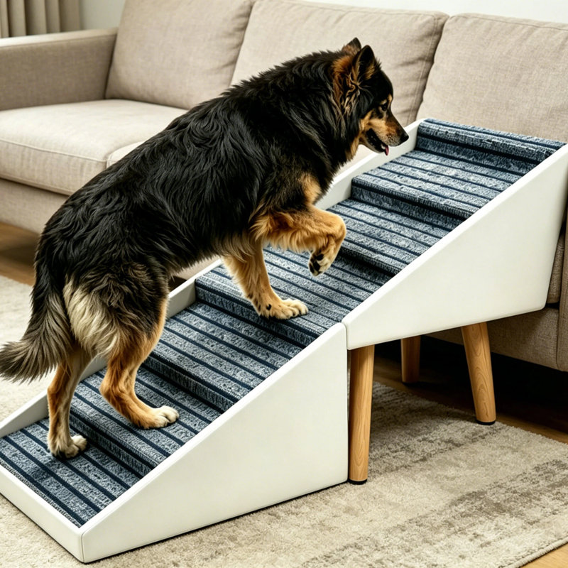 Escalier pour chien et lit 2 en 1 Joshua, 4 marches pour animaux, Gris