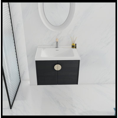 Meuble-lavabo à fermeture en douceur avec lavabo, pour petite salle de bain
