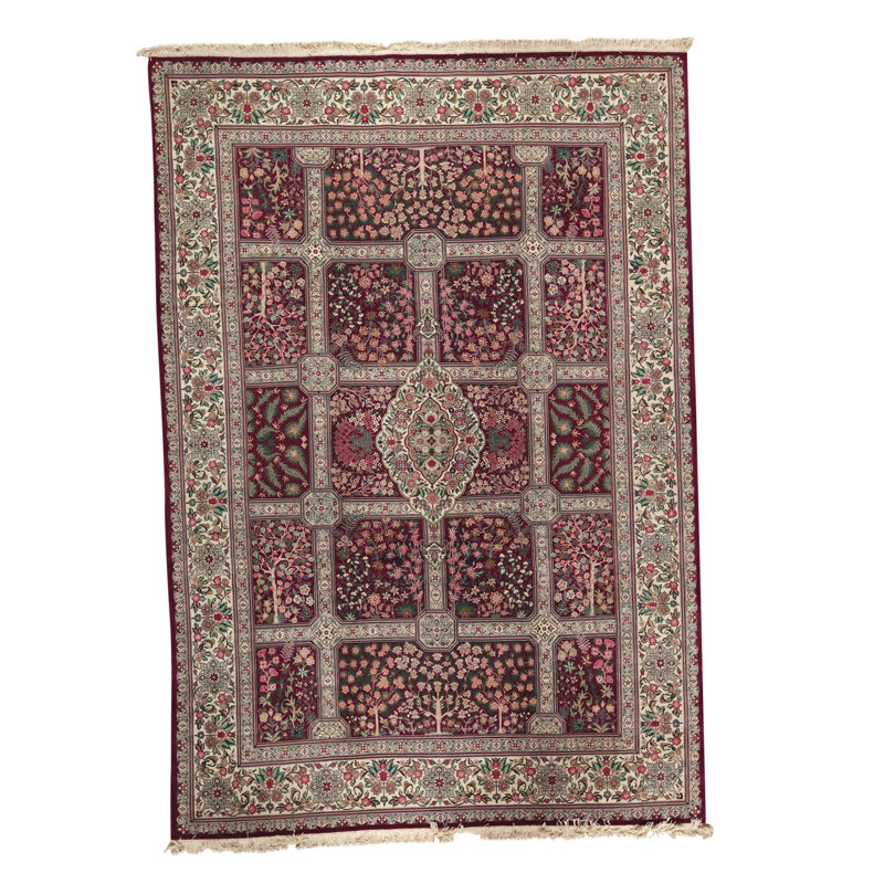 Tapis prune et ivoire noué à la main de haute qualité