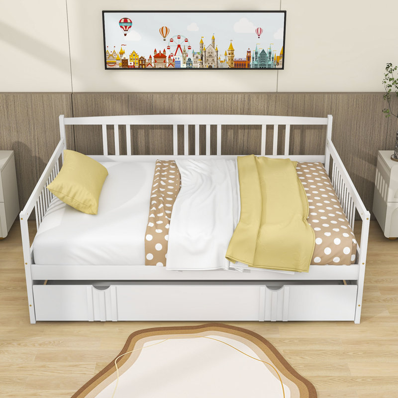 Wooden Daybed with Trundle, White, Full/Double