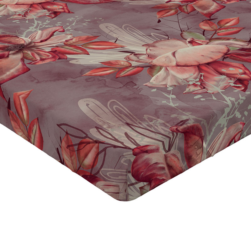 Drap-housse rustique Ambesonne, Drap-housse très grand californien, Fuchsia foncé, ardoise, brun / floral