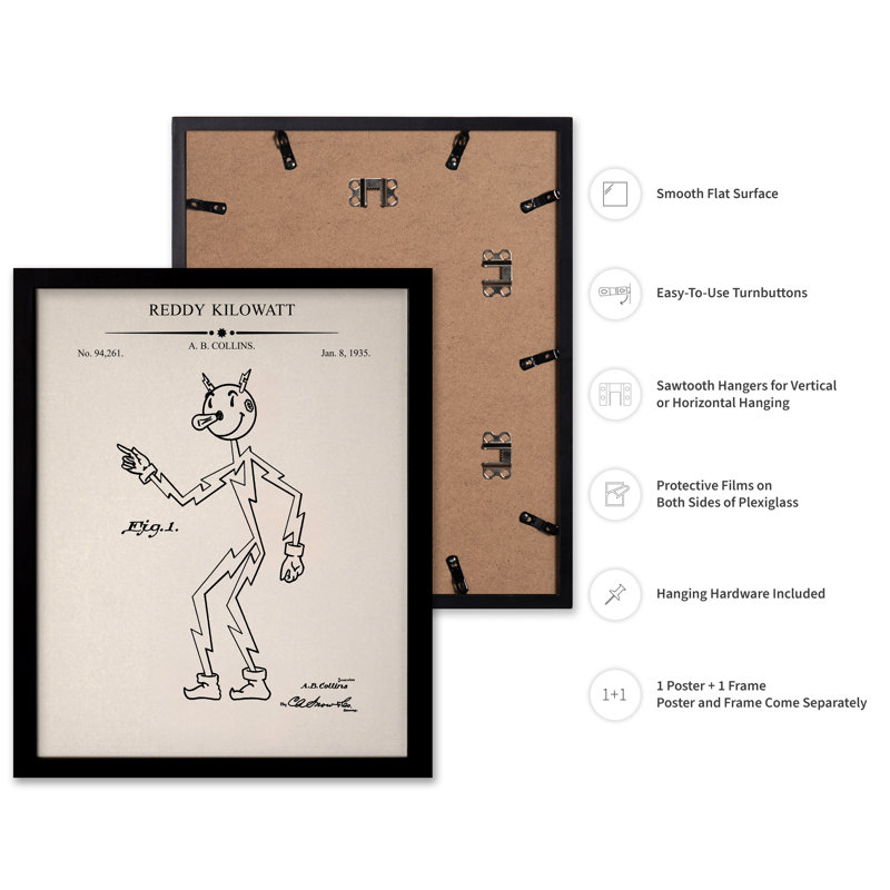Reddy Kilowatt Blueprint, Black Framed, Poster, 11"H x 14"W