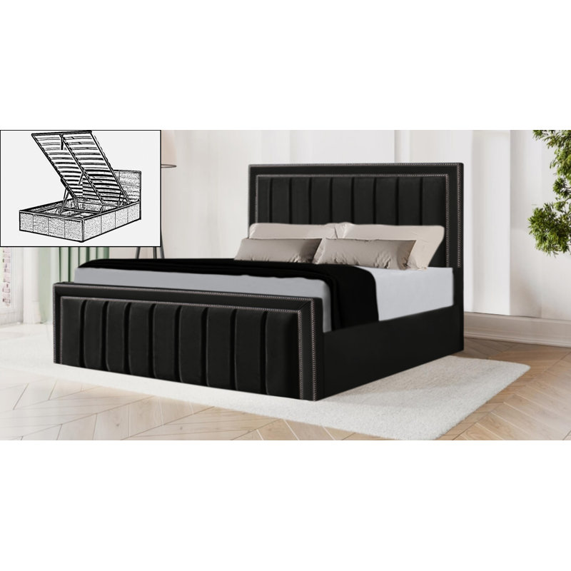 Luciana Upholstered Ottoman Storage Bed, Black, Super King (6')