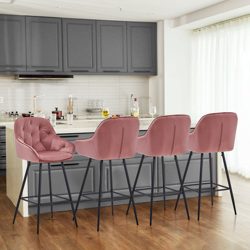 Adelmina Upholstered Counter Stool with Metal Frame, Pink