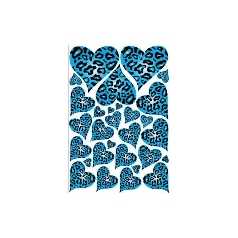 Adhésif décoratif cœurs de guépard léopard, Bleu