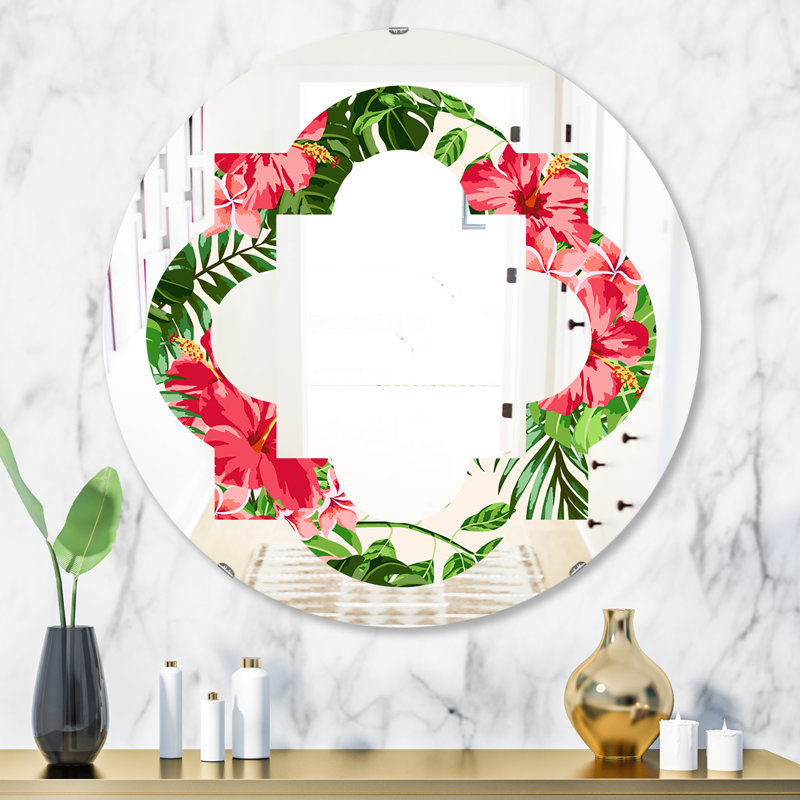 Miroir mural Leaves, H 24 po x l 24 po, Feuilles de quadrilobe et fleurs I