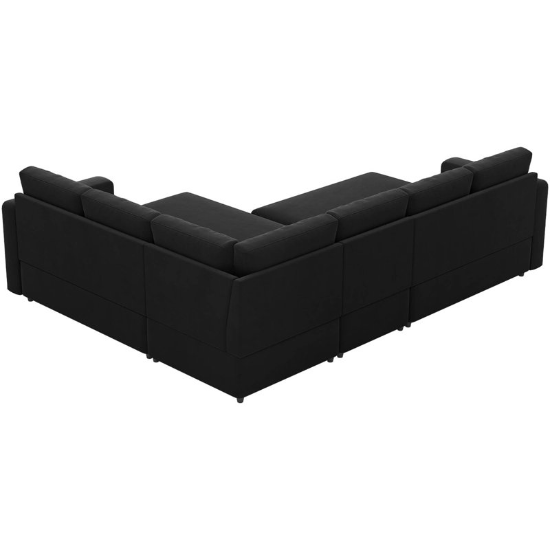 Grand canapé-lit modulaire Seybert, Velours - noir