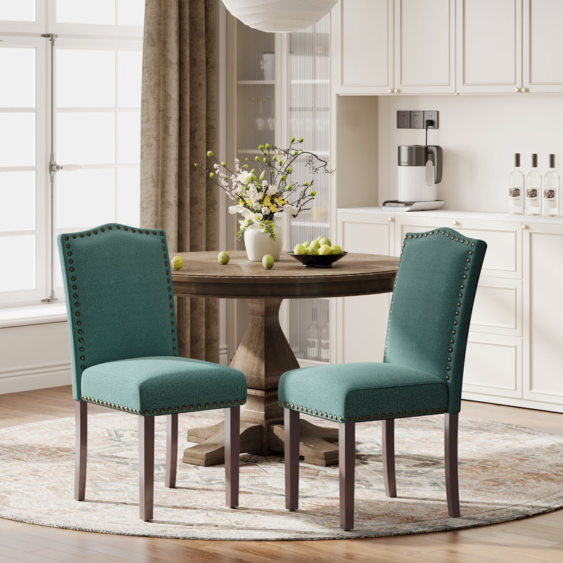 Oakridge Modern Soft Linen Fabric 6'' Thickened Upholstered Dining Chair  with Solid Wood Legs, Nailhead Trim, Ergonomic High Back