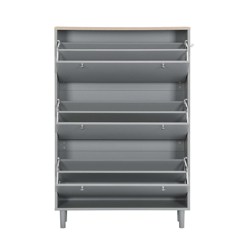 Versatile Free-Standing Shoe Cabinet with Multiple Compartments and Hooks for Hallway Organization