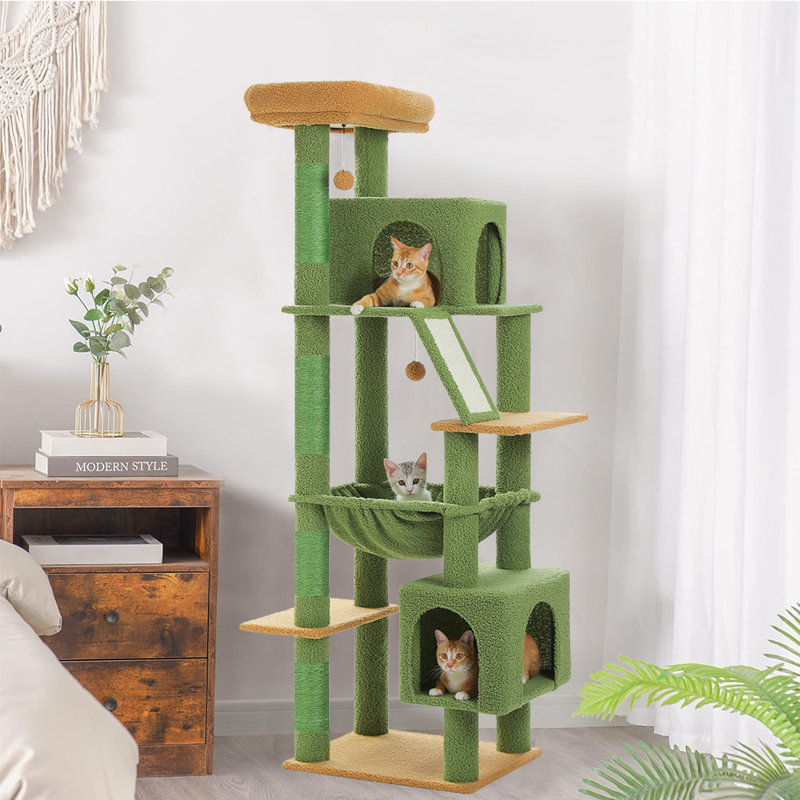 Green Multi-Level Cat Tree with Condo and Hammock