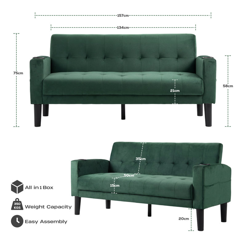 2 Seater Linen Sofa, Green
