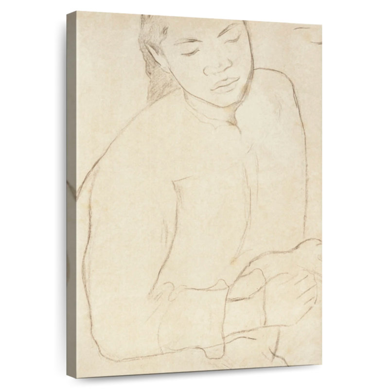 Femme de Tahiti assise en rapport avec la peinture de la rêverie, H 30 po x l 20 po