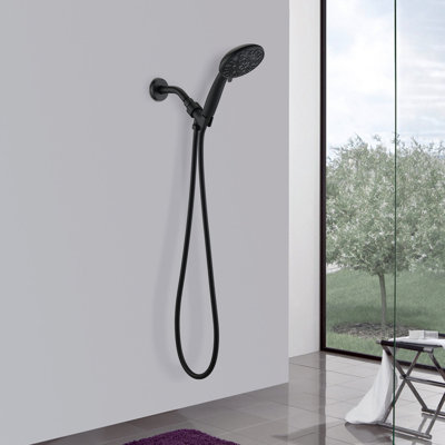 Robinet de douche à main noir mat avec 7 options de jet et réglages de support, noir, facile à installer