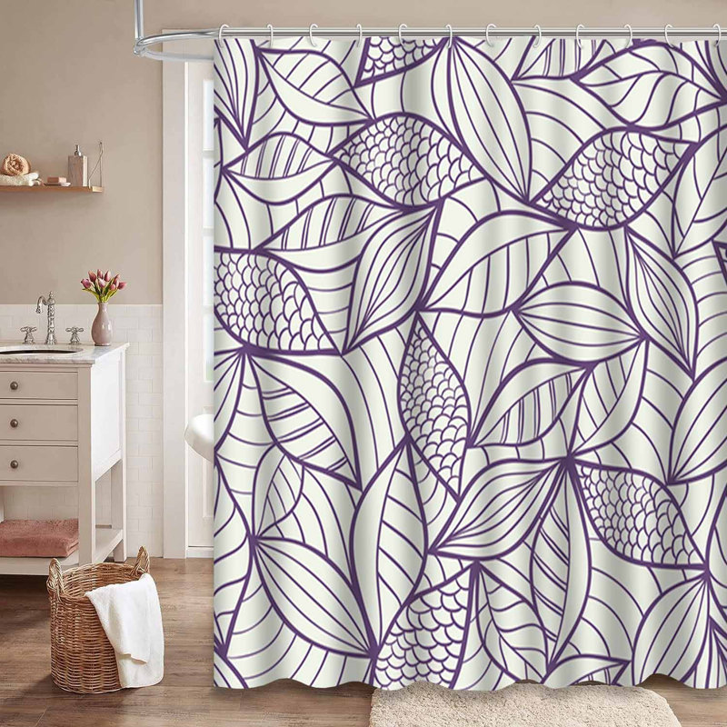 Rideau de douche imperméable moderne à motif floral et mauve avec 12 crochets, L 72 po x l 78 po