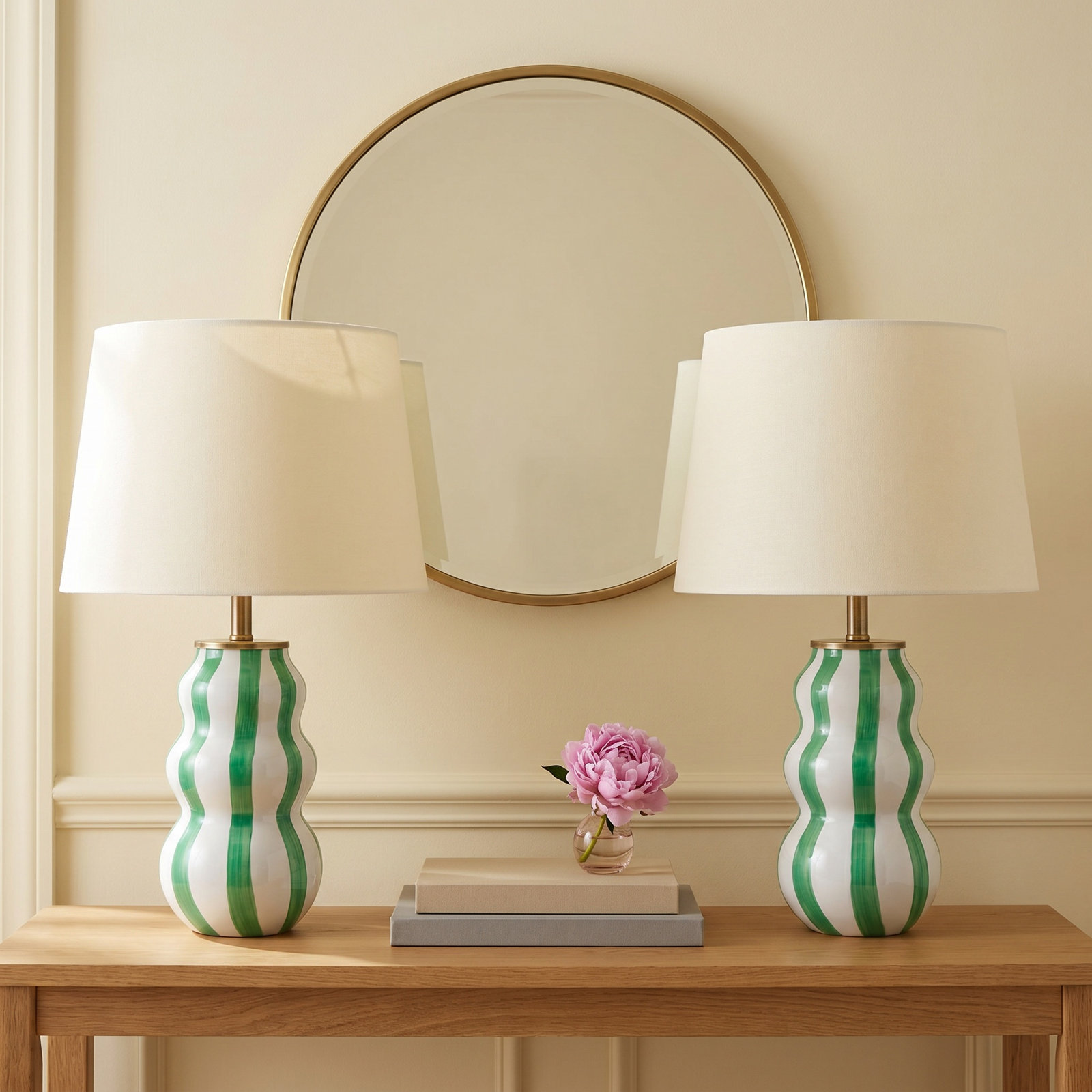 Samp Ceramic Table Lamp, Green/White