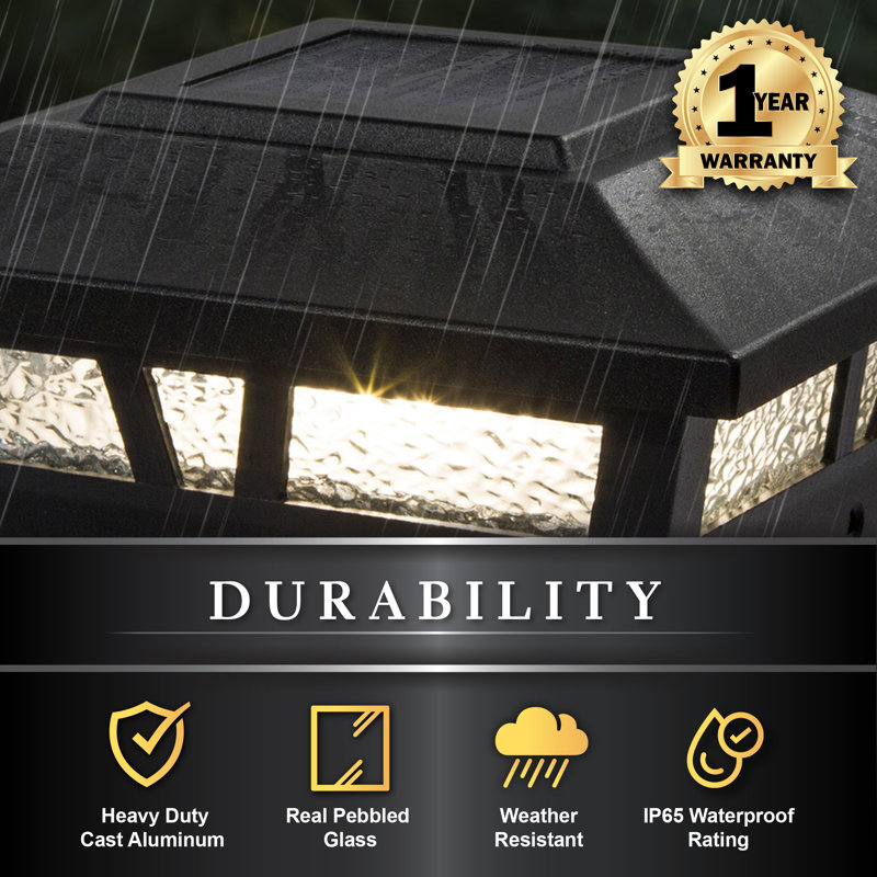 Black Aluminum Solar LED Post Cap with Decorative Glass Lens