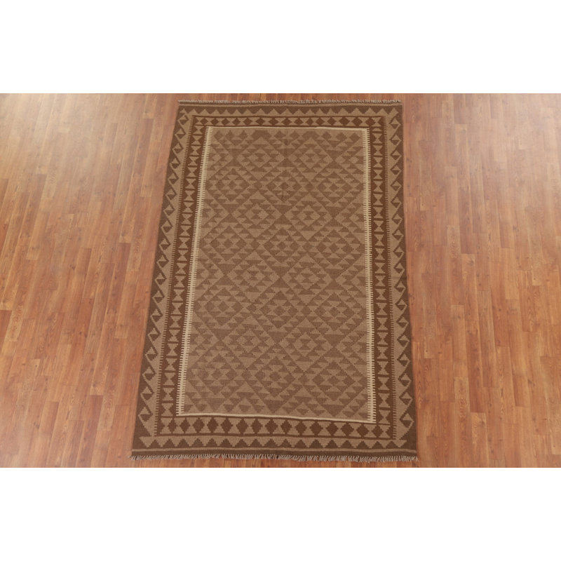 Brown Kilim Reversible Wool Area Rug 5x8