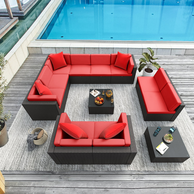 Canapé modulaire d'extérieur 12 pièces 12 pièces, Rouge