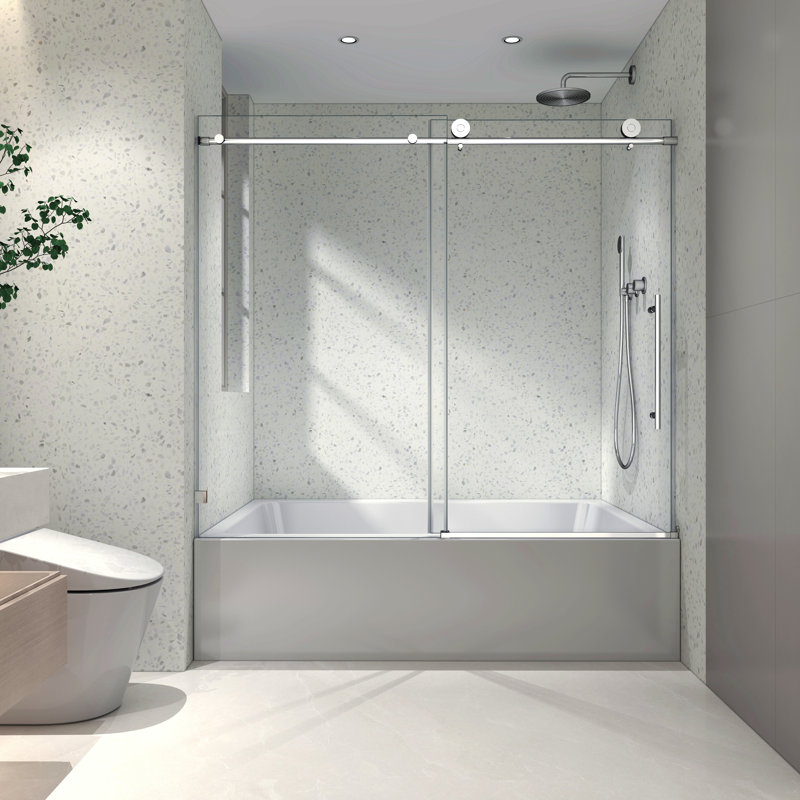 Frameless One Fixed And One Shifted Shower Door,70Mm 304 Stainless Steel Large Pulleys With Adjustable Soft Closing Function,With Nano Easy Cleaning,Stick Explosion-Proof Menbrance