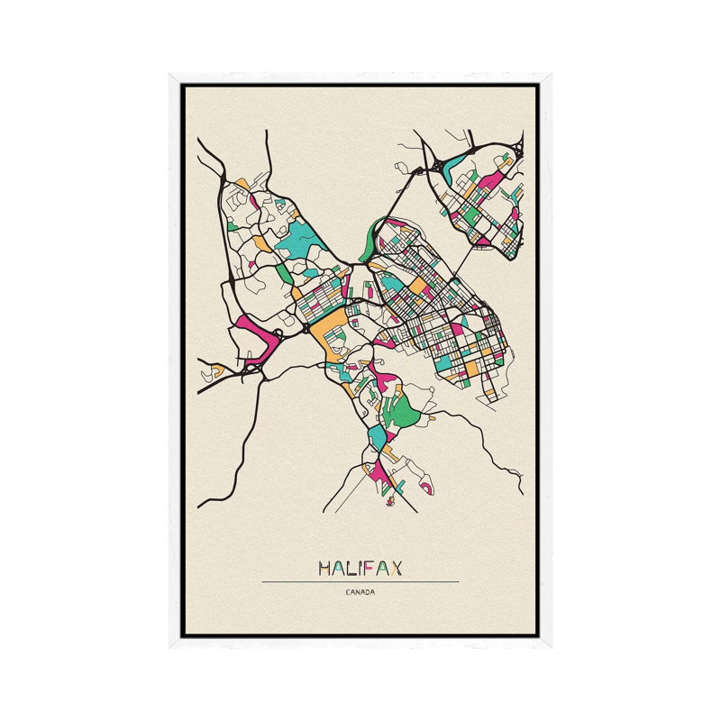 Halifax, Nova Scotia Map 1 Piece Wall Art on Canvas, 66.04cm H x 45.72cm W x 3.81cm D, White Framed