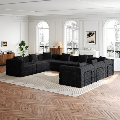 8-Seater Convertible Sofa, Upholstered Sofa With Side Storage Pockets For Living Room