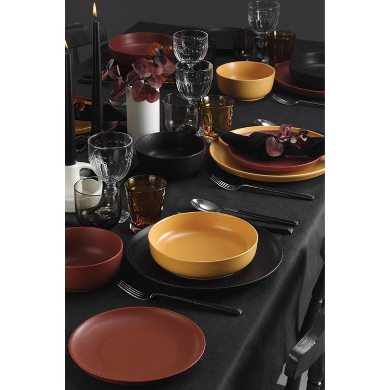Service de table élégant 24 pièces, 100% porcelaine | Comprend 6 assiettes de service (10,6 po), 6 assiettes à gâteau (7,9 po), 6 assiettes profondes (7,5 po), 6 bols (7,5 po) | Va au lave-vaisselle et au micro-ondes | Parfait pour recevoir et utilis