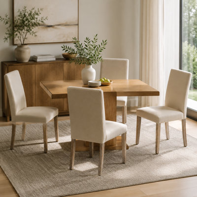 Chaise d'appoint en bois et lin rembourrée en tissu pour salon de cuisine