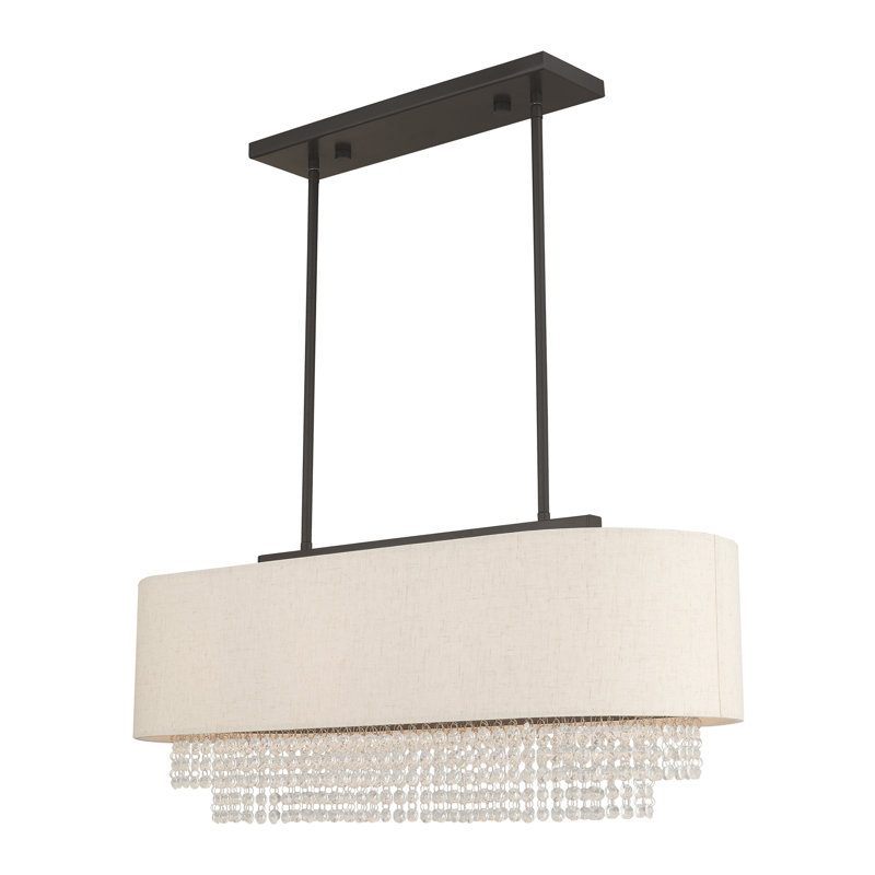 Claudelle 3 - Light Dimmable Kitchen Island Square / Rectangle Chandelier, English Bronze, Oatmeal
