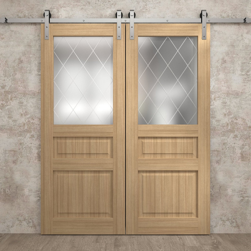 Porte de grange double moderne | Ego 5011 | Ensemble de rail argenté | Portes intérieures solides, Chêne naturel