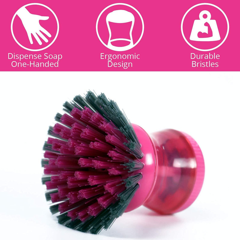 Brosse distributrice de savon pour la maison WBM, poils en nylon, brosse à vaisselle avec une bonne prise pour la cuisine, 2 pièces