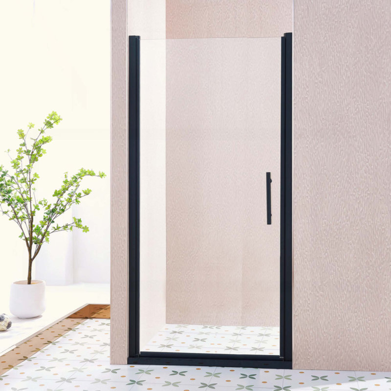 Porte de douche pivotante simple pivotante, alliage d'aluminium, verre trempé clair de 1/4 po (6 mm) de large épaisseur.