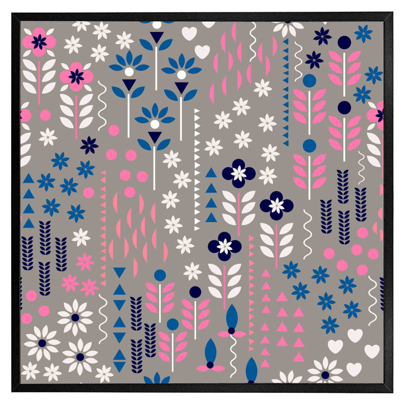 Ashayra Selection Of Flowers In Pink, Blue & White - Single Picture Frame Print, Black Framed, 76cm H x 76cm W x 4cm D