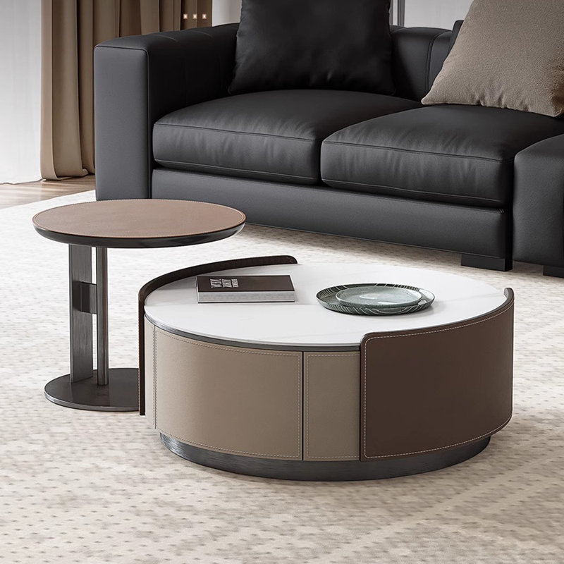 Light Luxury Round Rock Slab Coffee Table Set