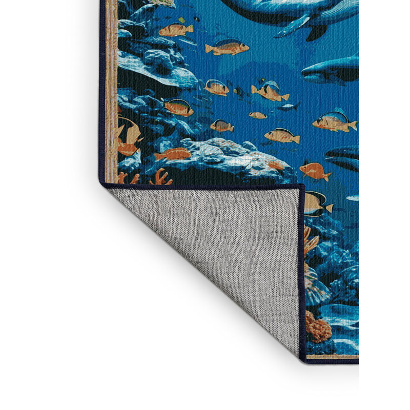 Washable Deep Sea Scene Coastal Area Rug, Round 4'