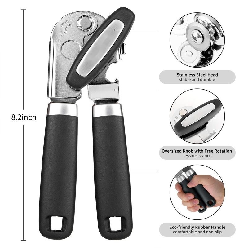 Black Stainless Steel Manual Can and Bottle Opener with Magnet