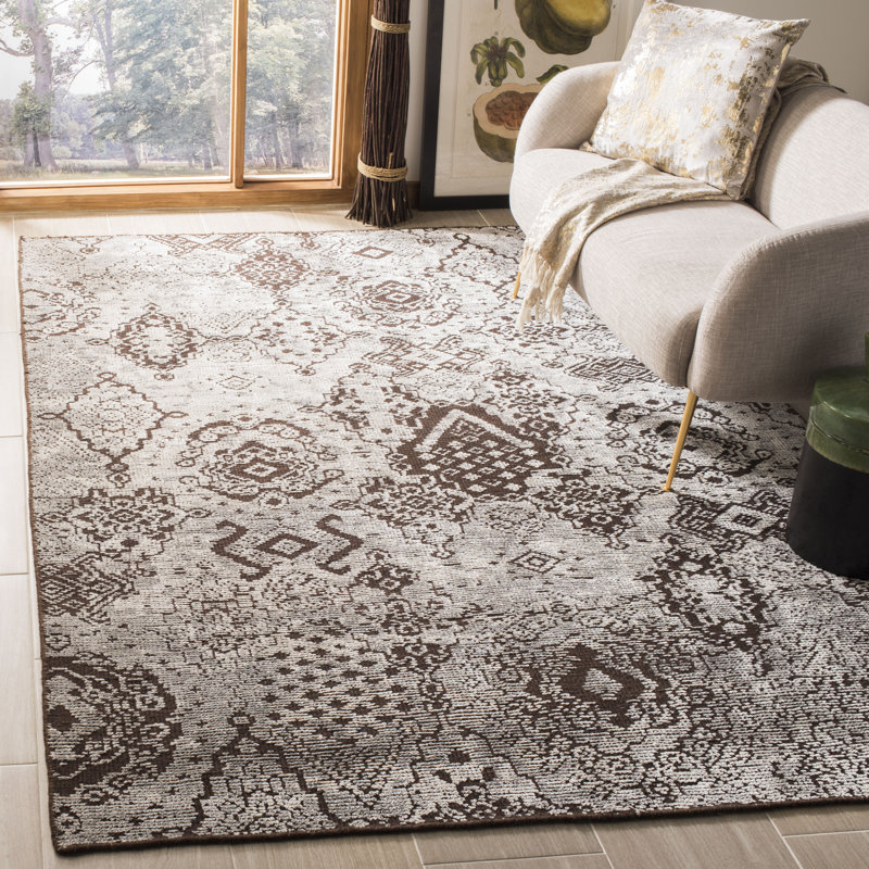 Tapis gris en viscose / laine / coton noué à la main Donnavon, Rectangle 9 pi x 12 pi