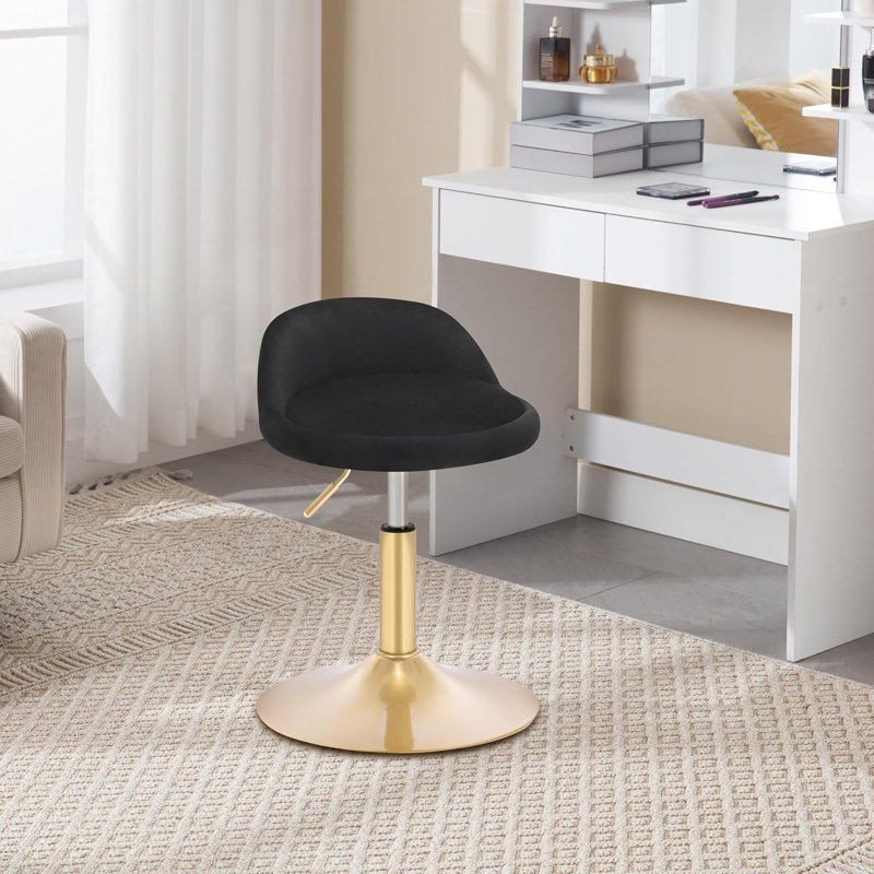 Aieden Upholstered Adjustable Height Counter Stool with Metal Frame, Black