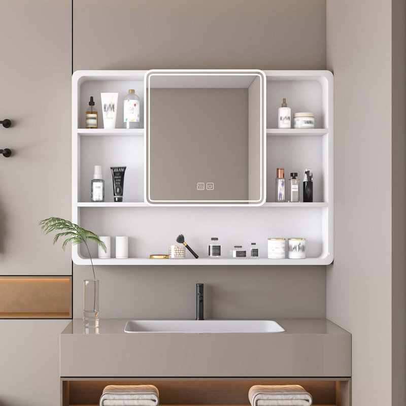 Miroir en aluminium pour armoire à pharmacie avec lumière DEL à 3 couleurs et fonction de désembuage