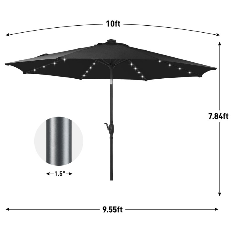 Parasol de plage éclairé 10 pi Joice, Noir