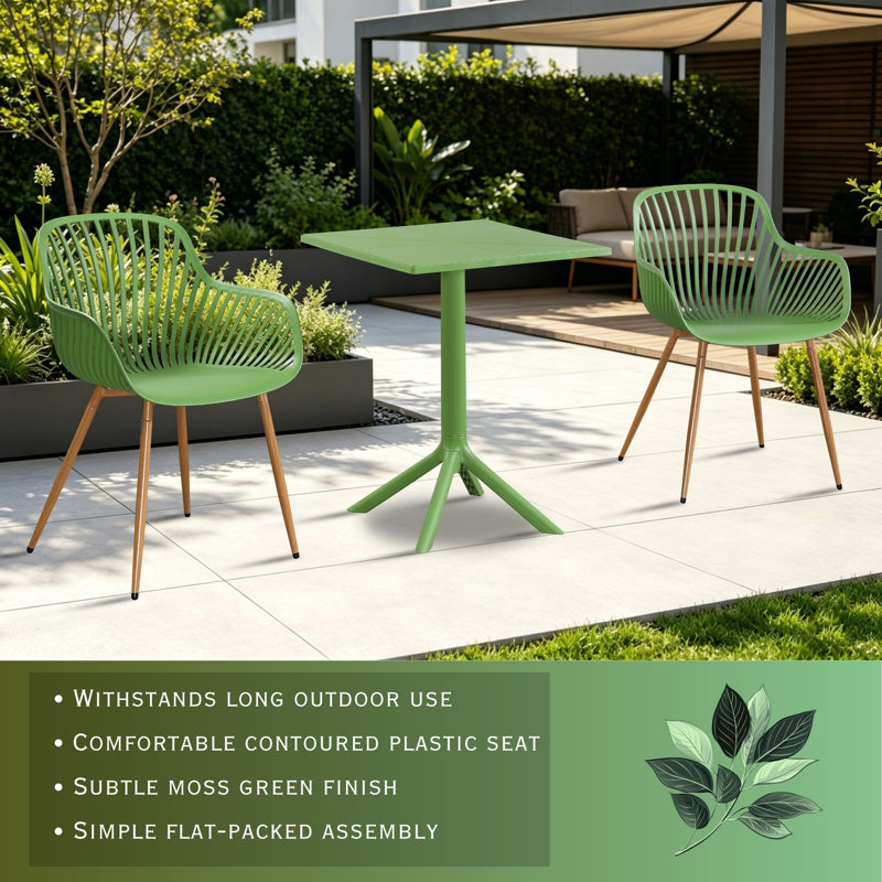 3-Piece Bistro Garden Set with Square Table & Armchairs, Green