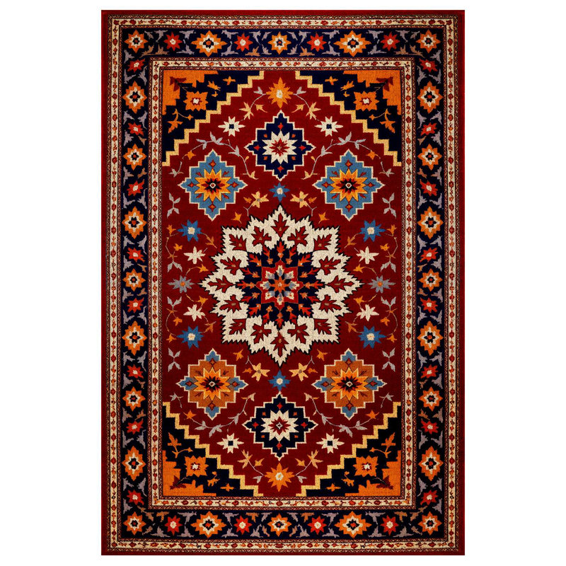 Floral Harmony Collection Digital Print Cotton-Polyester Blend Rug – Red & Floral Pattern, Runner 3'4" x 13'2"