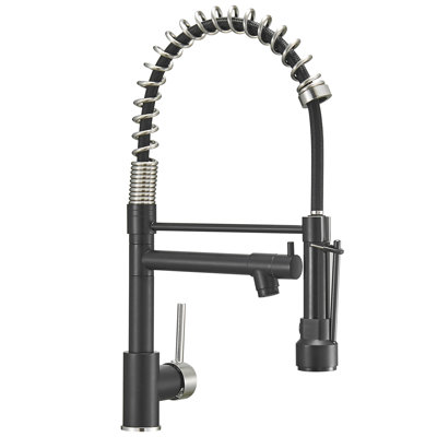 Robinet de cuisine avec robinet rétractable, noir mat, à deux réglages pour robinet d'évier moderne en céramique, design