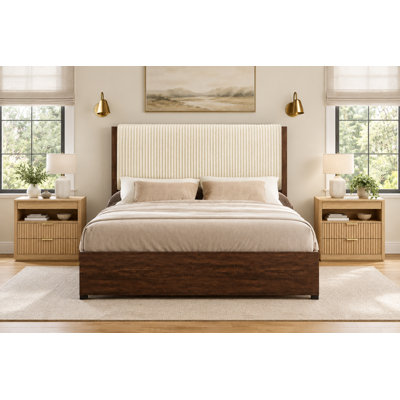 3 Piece Bedroom Sets, Upholstered Bed with 4 Drawers & 2 Nightstands