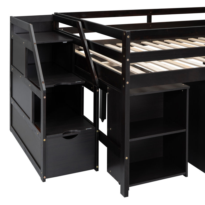 Loft Bed With 3 Drawers & Practical Desk, , For Tidy Space Solid Construction Bed, Functional Desk, Espresso