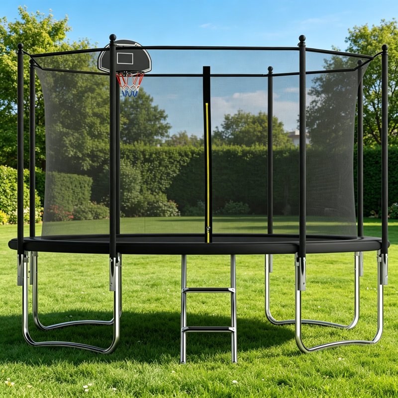 SENCHO GINSYTALIOR Round Backyard Trampoline with Safety Enclosure, Black