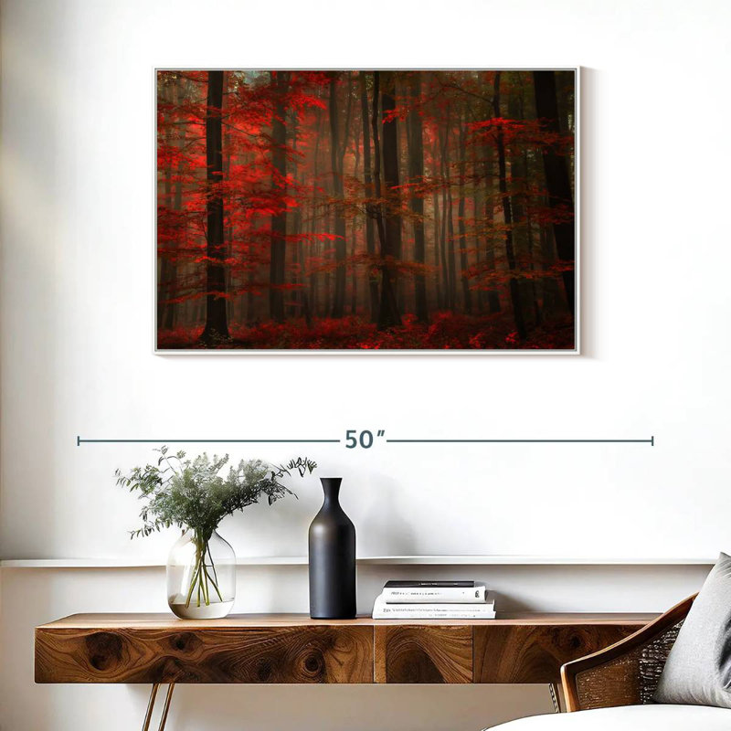 Fiery Autumn Forest, Cadre flottant blanc, 37 po x 25 po