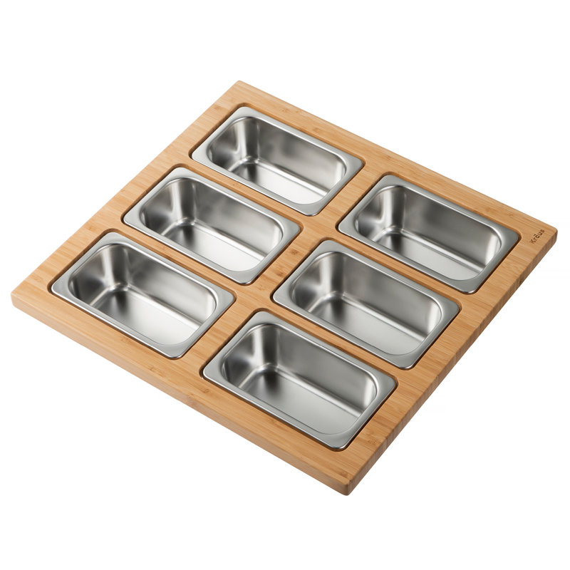 Kraus Kore Square Stainless Steel Wood 7 Piece Colander Set